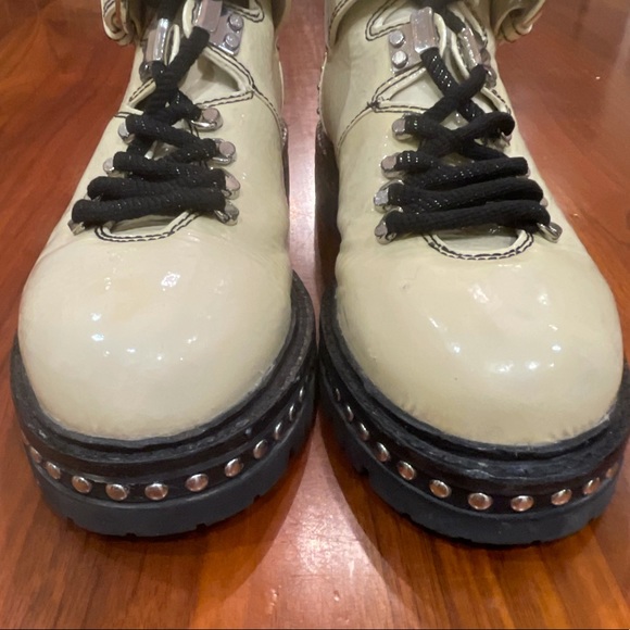 Lola Cruz Cream Patent Moto Boots - Picture 5 of 16